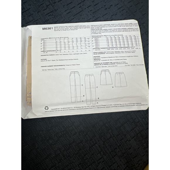 McCall's M6361 Sewing Pattern Misses' Pants Shorts Skirt Plus B5 8 - 16 Uncut - Picture 4 of 6